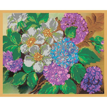 ВЛ-059 'Гортензия' 30x24 см набор на атласе для вышивания чешским бисером 'Вышивочка' в коробке