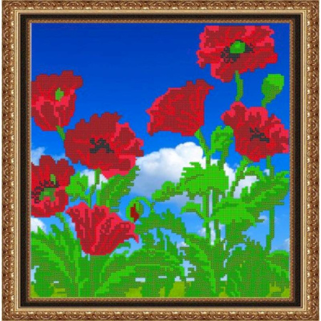 «Светлица» набор для вышивания бисером №029 «Маки» бисер Чехия 32,9x33,2 см